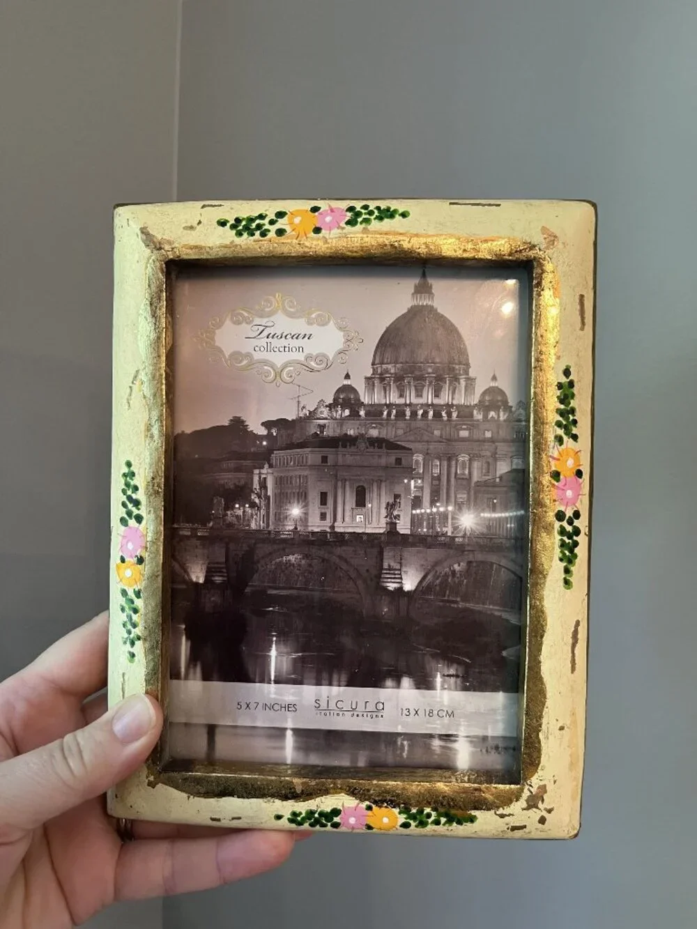 Tuscan Collection 5x7 Gold Distressed Wooden Frame With Hand-Painted Flowers By